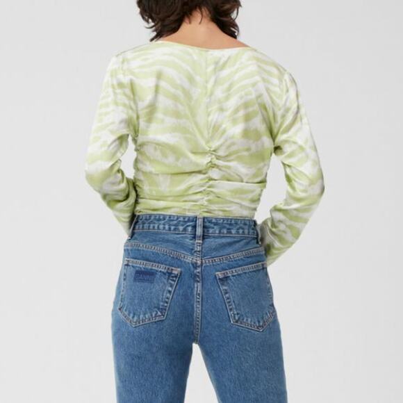 NWT GANNI Zebra Stripe Ruched Silk Blouse in Margarita - Picture 16 of 16